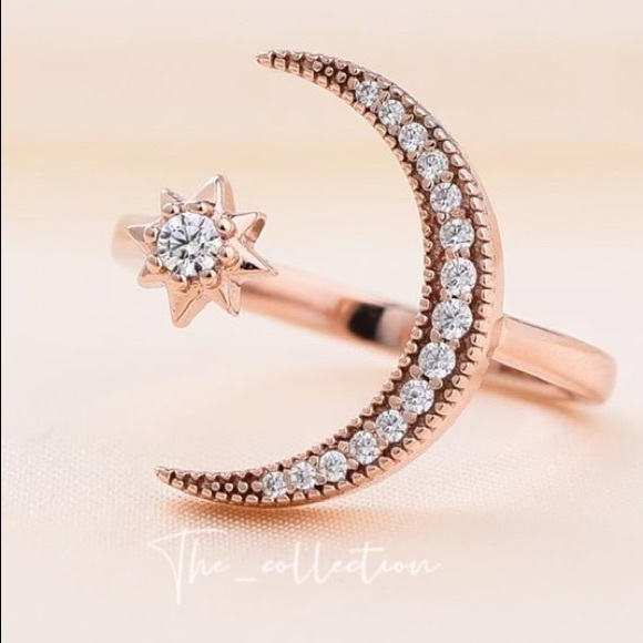 ROSE G CRESCENT MOON&STAR RING IN STERLING SILVER - Picture 4 of 4